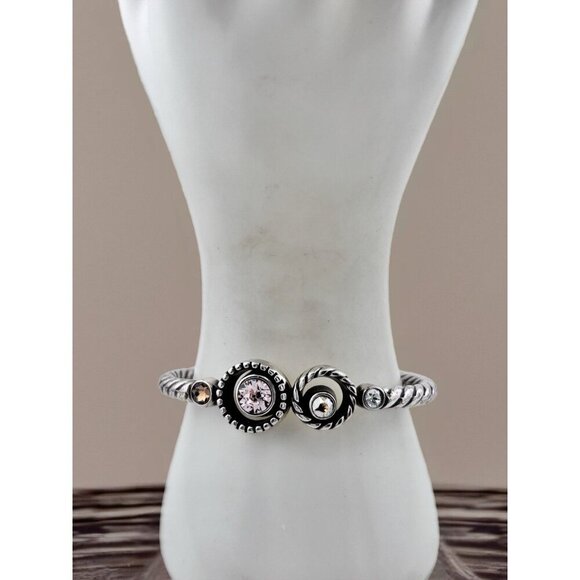 Brighton Halo Amber Topaz Hinged Bangle Bracelet 7" Dust Bag - Picture 2 of 4